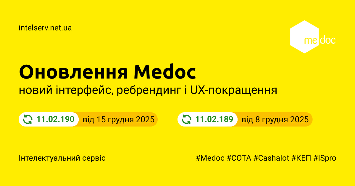 Огляд змін в оновленні програми Medoc: 11.02.189 та 11.02.190